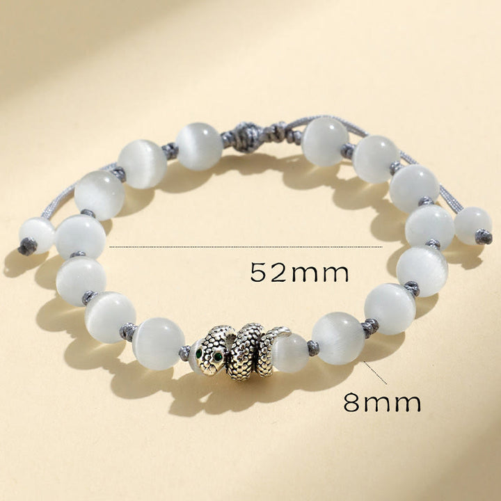 Buddha Stones Black Onyx White Cat's Eye Beads Year Of The Snake Protection Bracelet