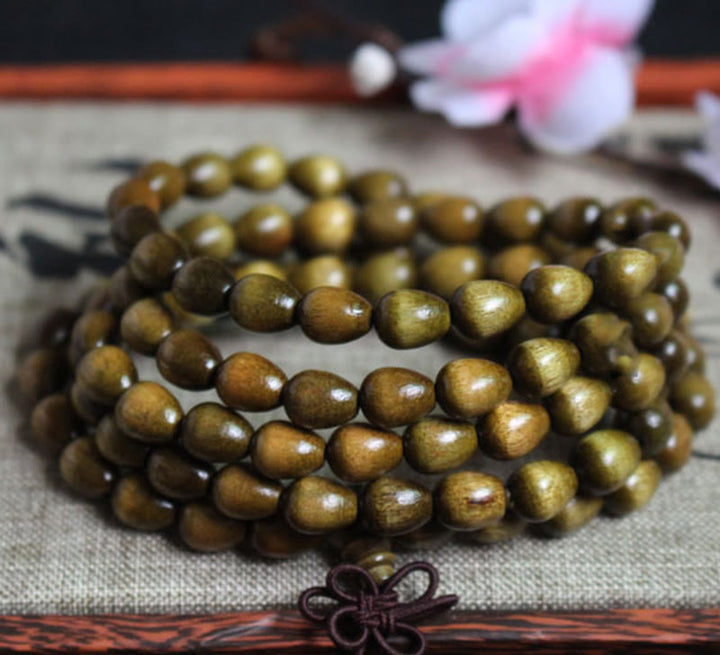 Buddha Stones 108 Mala Teardrop Beads Natural Phoebe Zhennan Wood Protection Bracelet