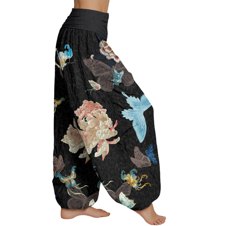 Buddha Stones Chrysanthemums Butterflies Pattern Women's Elastic Waist Harem Pants