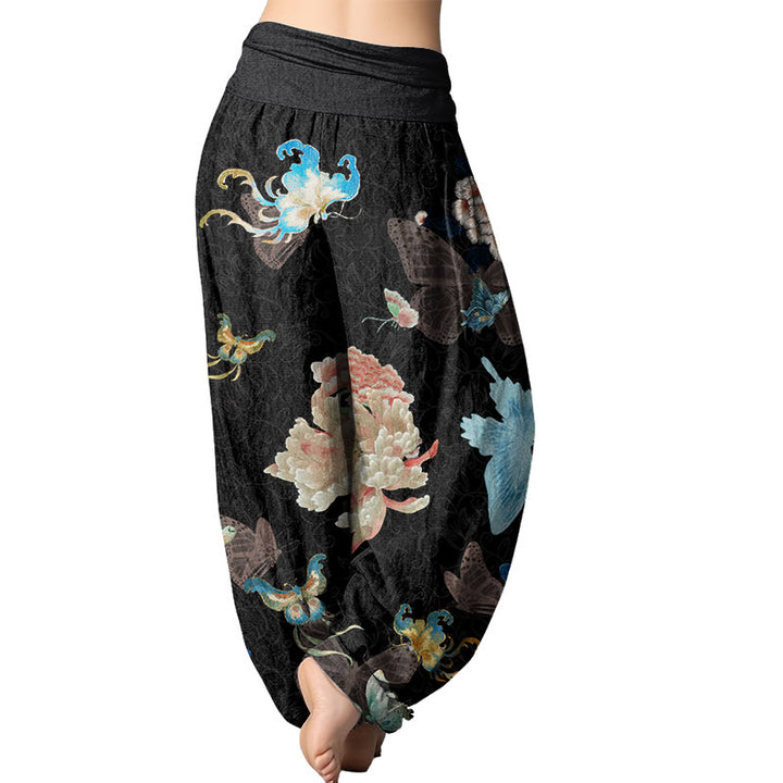 Buddha Stones Chrysanthemums Butterflies Pattern Women's Elastic Waist Harem Pants