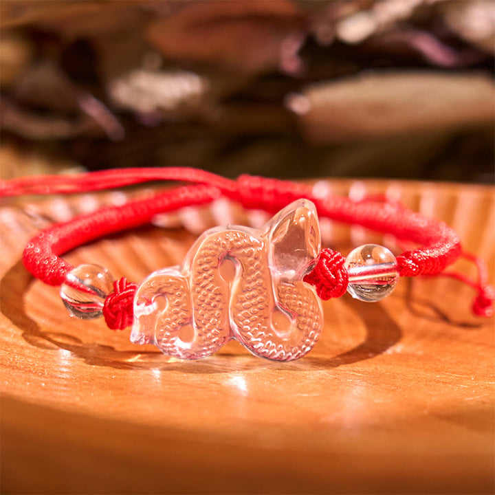 Buddha Stones Lucky The Year of The Snake 2025 Jade Pendant White Crystal Red String Bracelet Protection Bundle