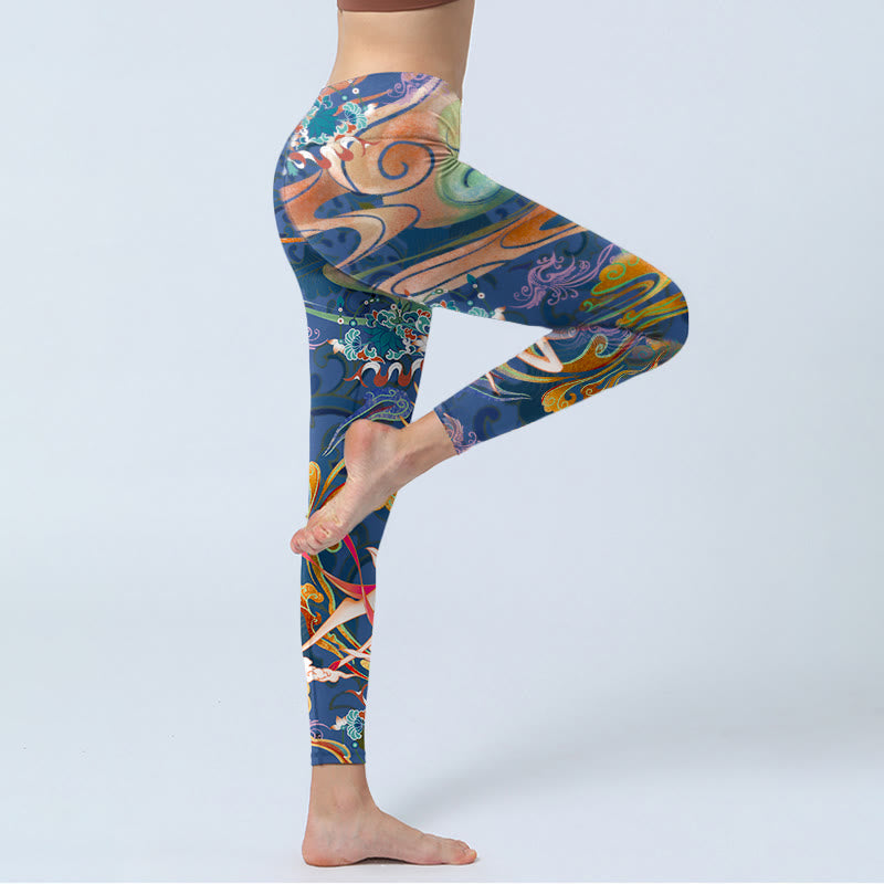 Buddha Stones Deer Auspicious Clouds Lotus Gym Leggings Women's Yoga Pants