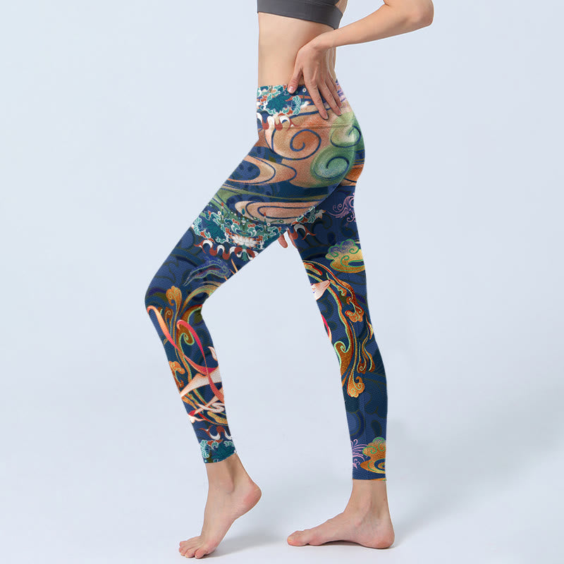 Buddha Stones Deer Auspicious Clouds Lotus Gym Leggings Women's Yoga Pants