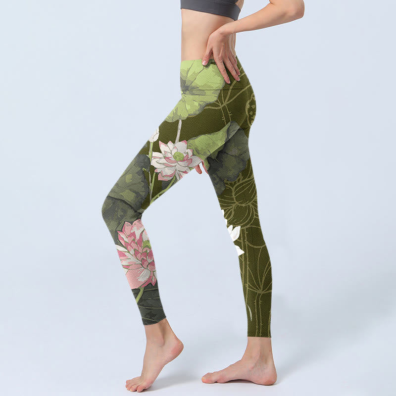 Buddha Stones Lotus Print Gym Leggings Women's Yoga Pants