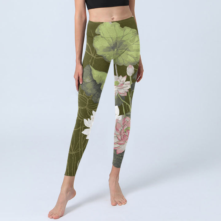 Buddha Stones Lotus Print Gym Leggings Women's Yoga Pants