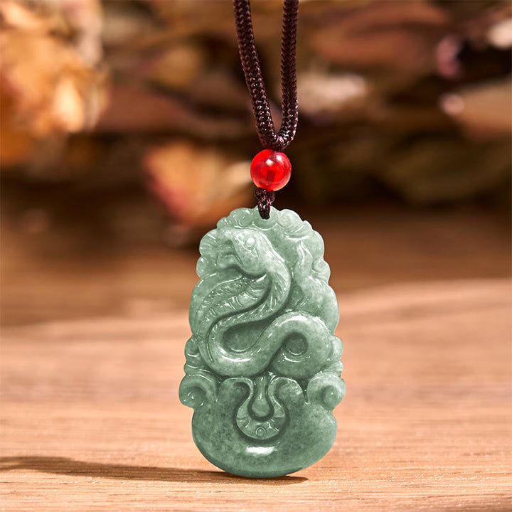 Buddha Stones Lucky Prosperity The Year of The Snake 2025 Green Jade Red String Protection Bundle