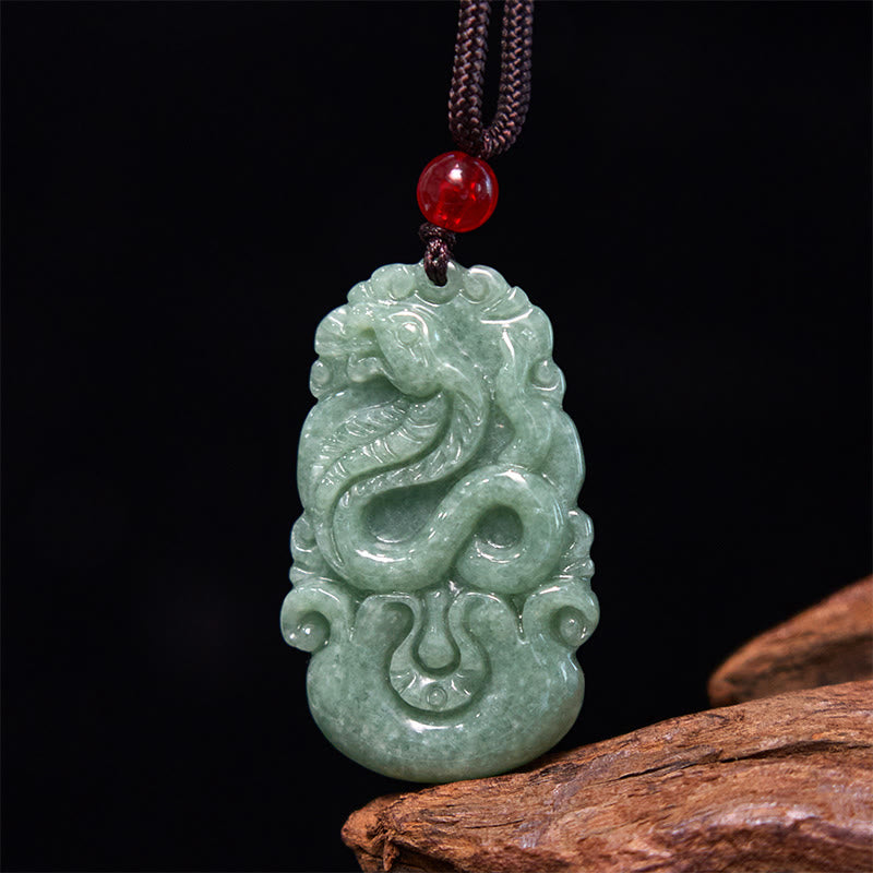 Buddha Stones Lucky Prosperity The Year of The Snake 2025 Green Jade Red String Protection Bundle