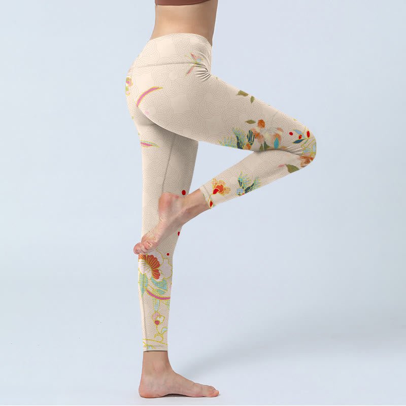 Buddha Stones Apricot Butterfly Peony Flowers Leaves Print Gym Leggings Women's Yoga Pants - image 4