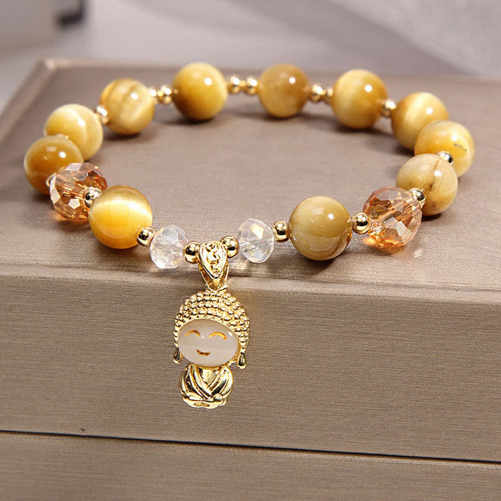 Buddha Stones Yellow Tiger Eye Meditation Buddha Protection Bracelet