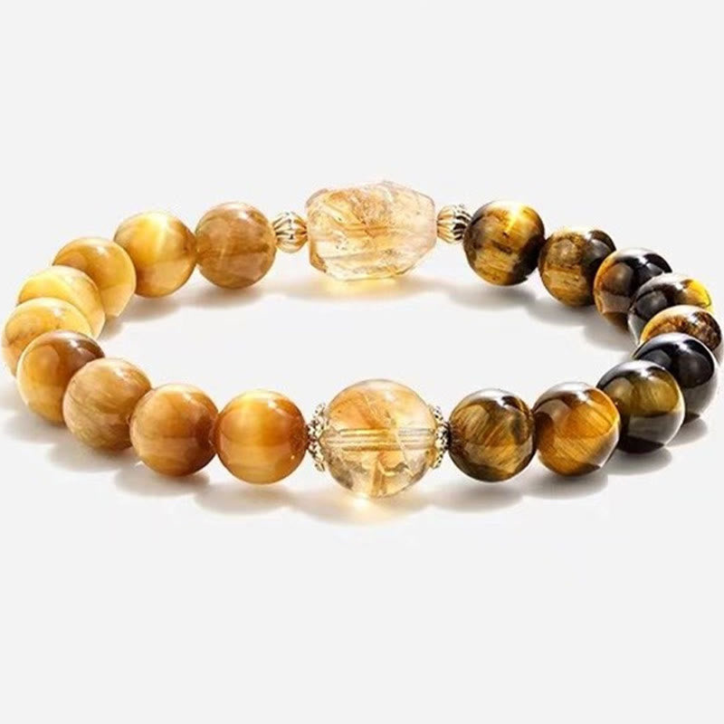 Buddha Stones Natural Yellow Black Tiger Eye Citrine Strength Bracelet