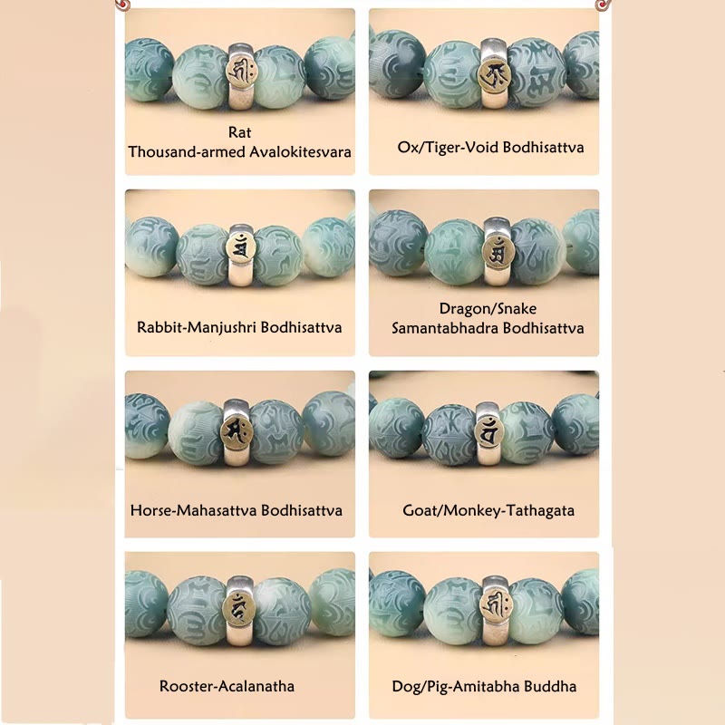 Buddha Stones Chinese Zodiac Natal Buddha Bodhi Seed Om Mani Padme Hum Engraved Wisdom Bracelet