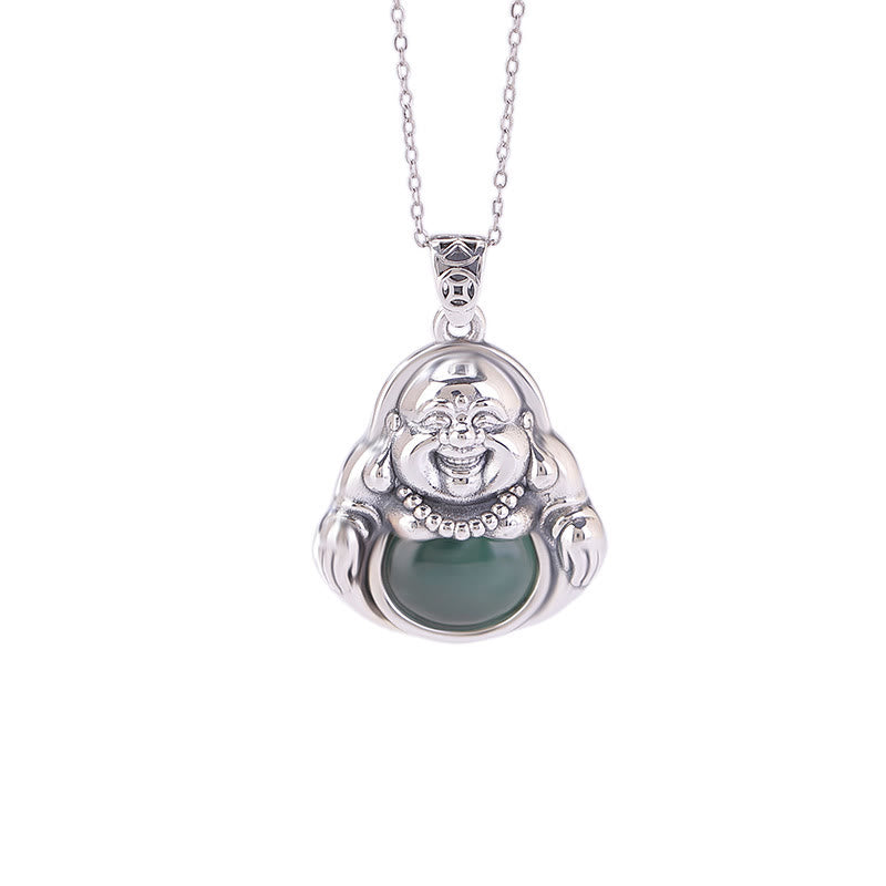 Buddha Stones 999 Sterling Silver Laughing Buddha Cyan Jade Lotus Success Necklace Chain Pendant - image 7