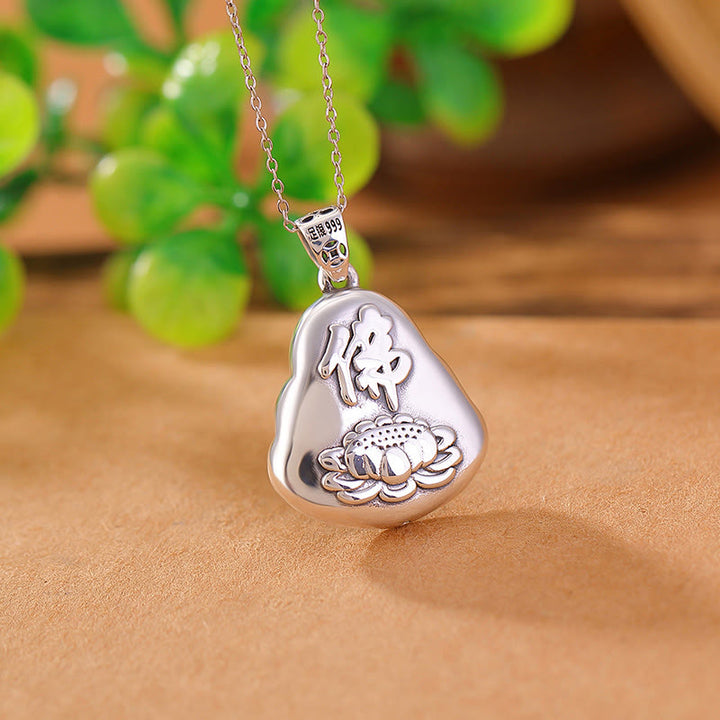 Buddha Stones 999 Sterling Silver Laughing Buddha Cyan Jade Lotus Success Necklace Chain Pendant - image 3