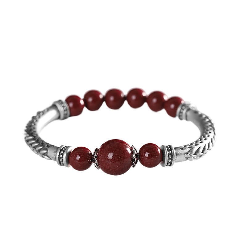 Buddha Stones 999 Sterling Silver Cinnabar Wheat Ears Blessing Bracelet Bangle - image 13