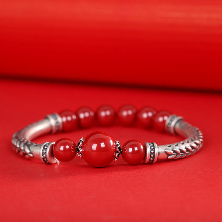 Buddha Stones 999 Sterling Silver Cinnabar Wheat Ears Blessing Bracelet Bangle - image 5