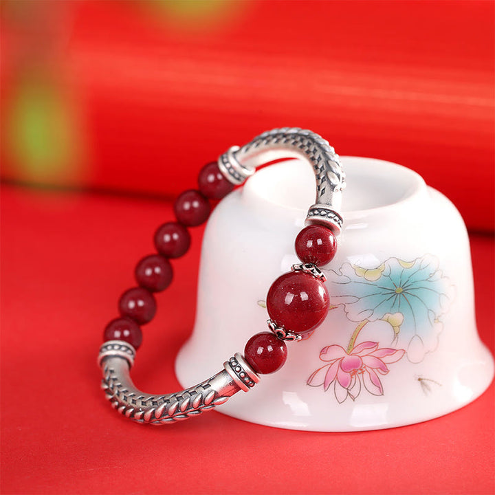 Buddha Stones 999 Sterling Silver Cinnabar Wheat Ears Blessing Bracelet Bangle - Cinnabar(Wrist Circumference: 14-16cm) - image 10