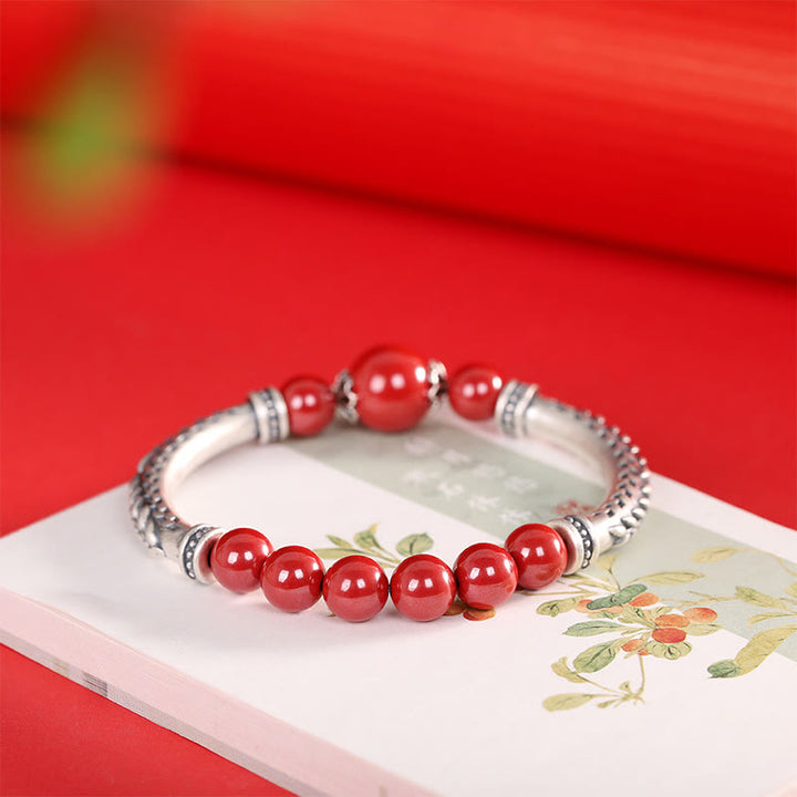 Buddha Stones 999 Sterling Silver Cinnabar Wheat Ears Blessing Bracelet Bangle - image 3
