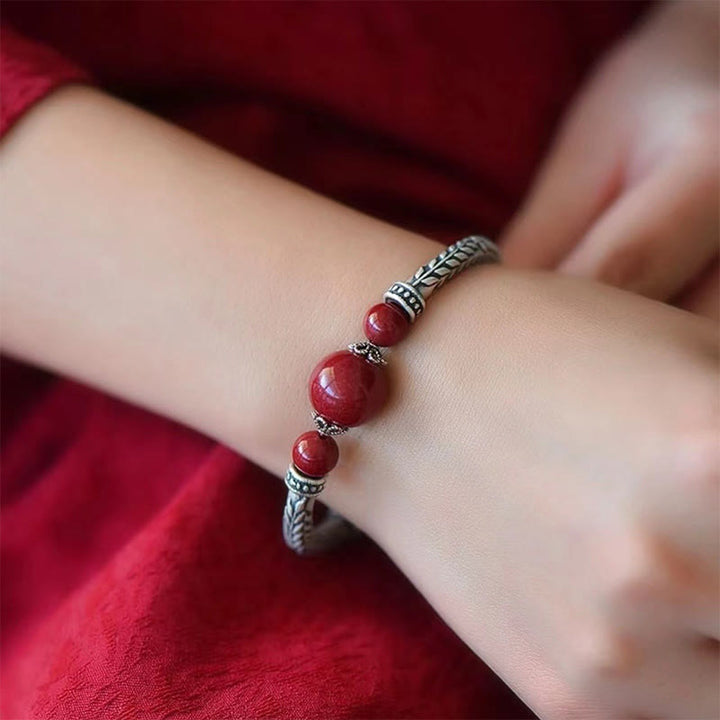 Buddha Stones 999 Sterling Silver Cinnabar Wheat Ears Blessing Bracelet Bangle - image 12