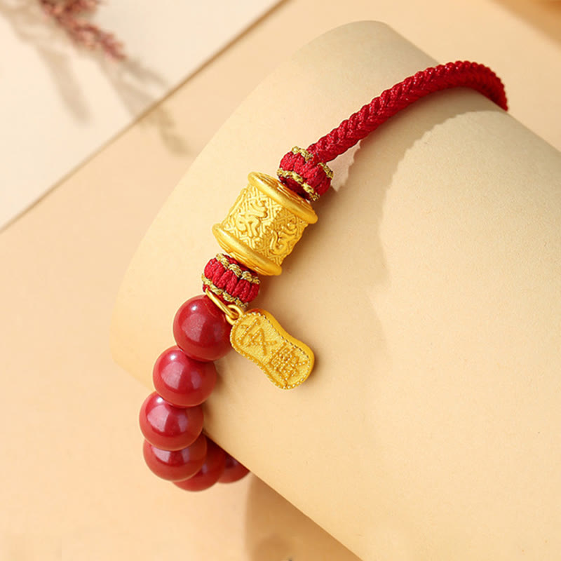 Buddha Stones 999 Sterling Silver Six True Words Om Mani Padme Hum Cinnabar Blessing String Bracelet - image 2