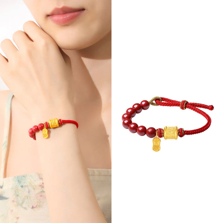 Buddha Stones 999 Sterling Silver Six True Words Om Mani Padme Hum Cinnabar Blessing String Bracelet - image 14