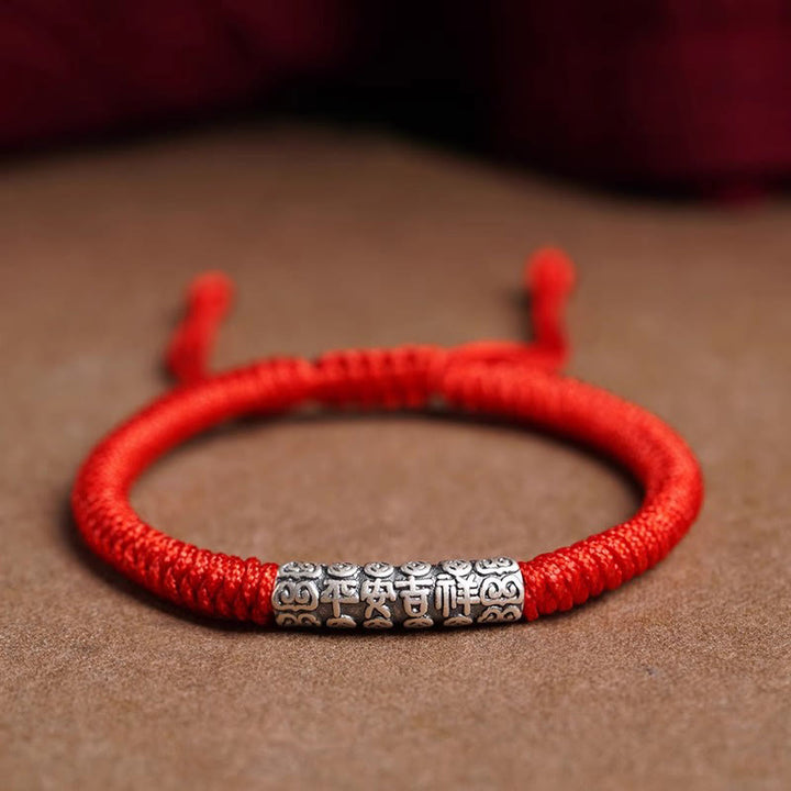 Buddha Stones Handmade 999 Sterling Silver Peace and Good Fortune Om Mani Padme Hum Luck Rope Bracelet - Red(Wrist Circumference 14-20cm) - Peace and Good Fortune - image 15