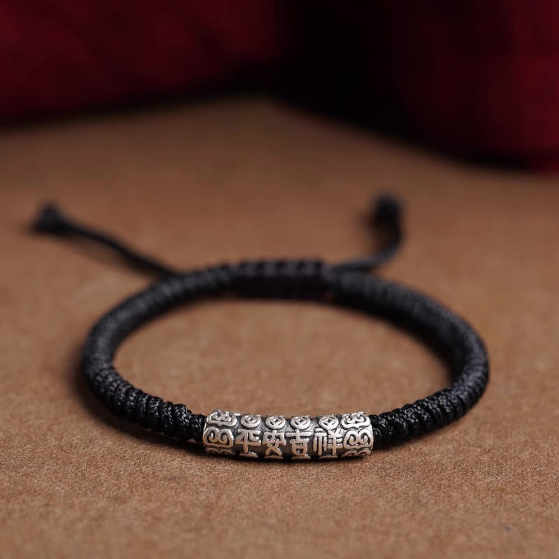 Buddha Stones Handmade 999 Sterling Silver Peace and Good Fortune Om Mani Padme Hum Luck Rope Bracelet - Black(Wrist Circumference 14-20cm) - Peace and Good Fortune - image 16