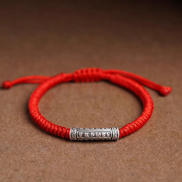 Buddha Stones Handmade 999 Sterling Silver Peace and Good Fortune Om Mani Padme Hum Luck Rope Bracelet - Red(Wrist Circumference 14-20cm) - Om Mani Padme Hum - image 18