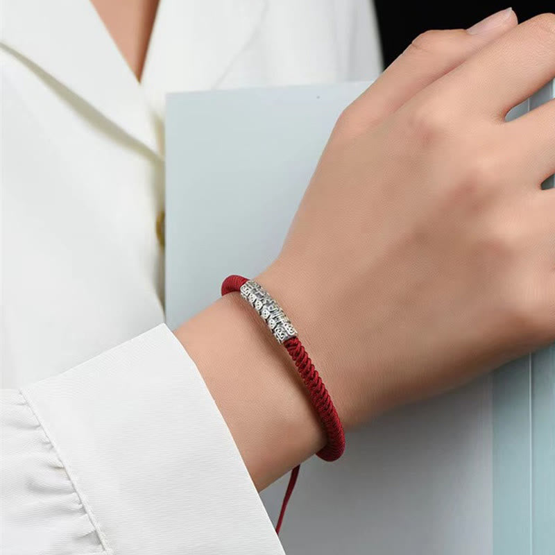 Buddha Stones Handmade 999 Sterling Silver Peace and Good Fortune Om Mani Padme Hum Luck Rope Bracelet - image 8