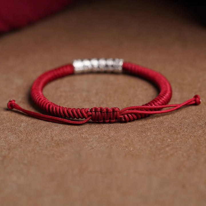 Buddha Stones Handmade 999 Sterling Silver Peace and Good Fortune Om Mani Padme Hum Luck Rope Bracelet - image 9