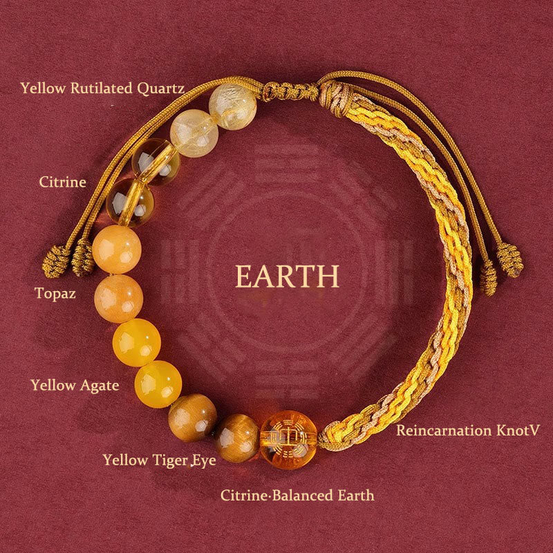 Buddha Stones Five Elements Various Crystal Agate Wealth Reincarnation Knot Braid Bracelet