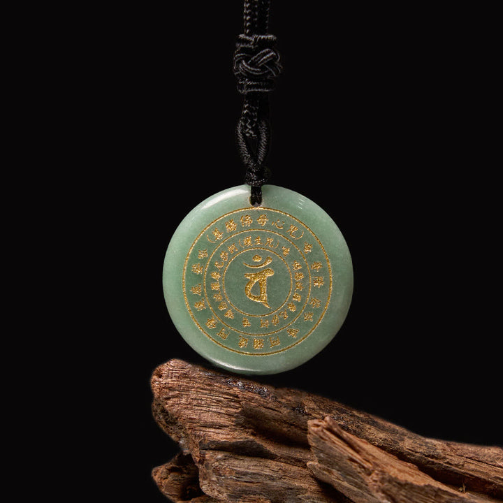 Buddha Stones Vairocana Tathagata Sanskrit Mantra Various Crystal Black Obsidian Green Aventurine Strength Necklace Pendant