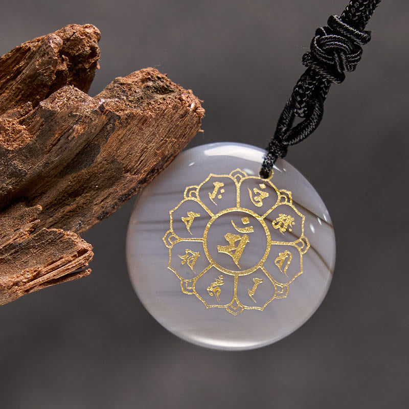 Buddha Stones Om Mani Padme Hum Natural Various Crystal Black Obsidian Strength Necklace Pendant - image 30