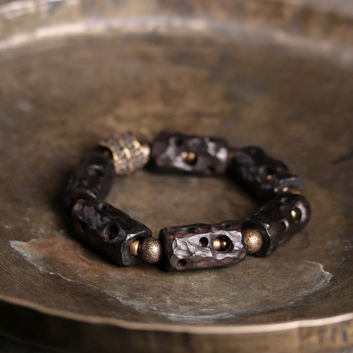 Buddha Stones Ebony Wood Copper Brass Calm Bracelet