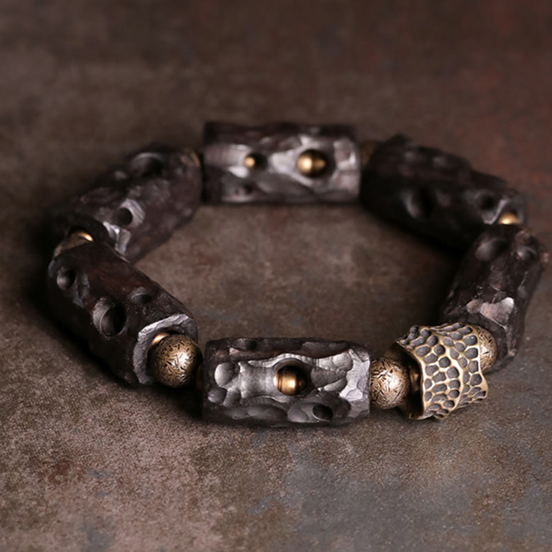 Buddha Stones Ebony Wood Copper Brass Calm Bracelet