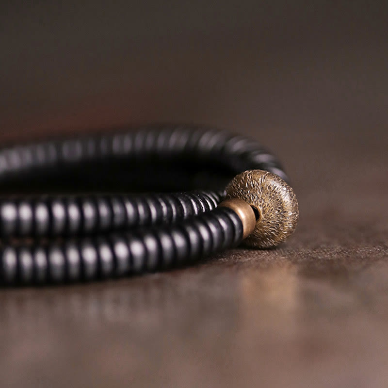 Buddha Stones Ebony Wood Copper Brass Peace Double Wrap Bracelet