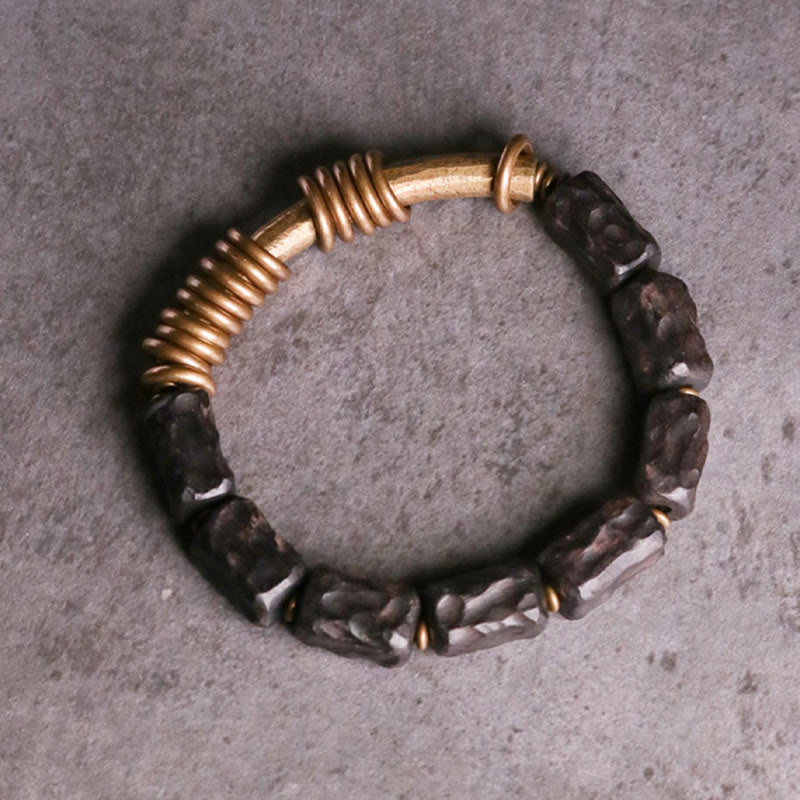 Buddha Stones Ebony Wood Copper Brass Circular Ring Peace Bracelet