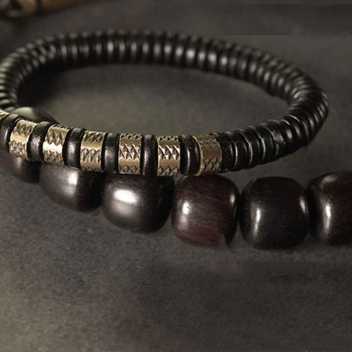 Buddha Stones Ebony Wood Copper Brass Vintage Bead Cone Double Wrap Balance Bracelet