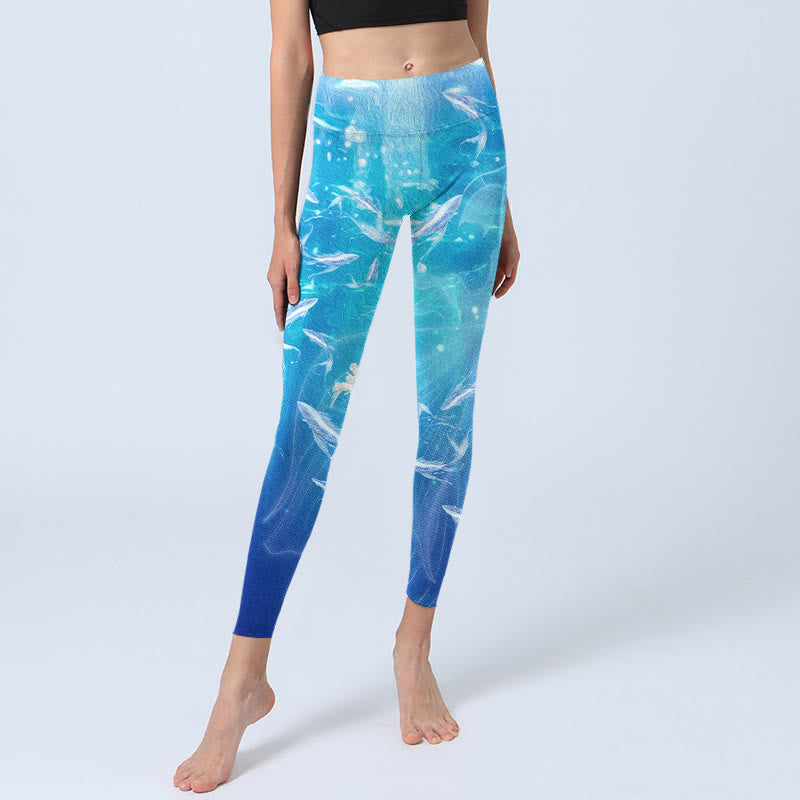 Buddha Stones Fish In The Ocean Print Gym Leggings Women's Yoga Pants