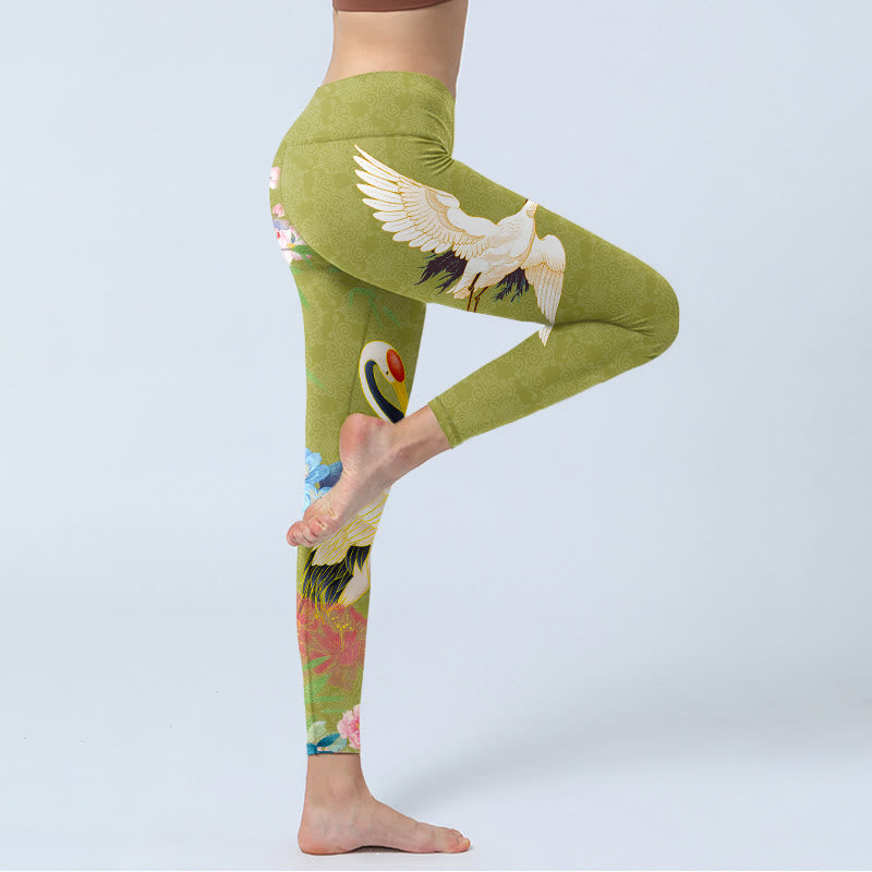 Buddha Stones Hibiscus Birds Bamboo Print Gym Leggings Women's Yoga Pants - image 3