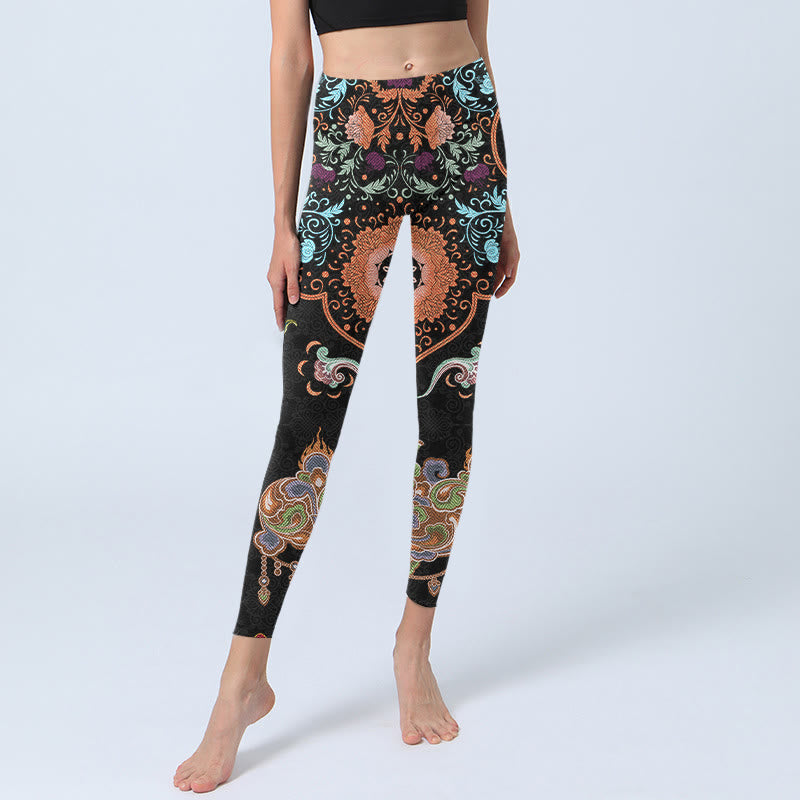 Buddha Stones Mandala Auspicious Clouds Print Gym Leggings Women's Yoga Pants