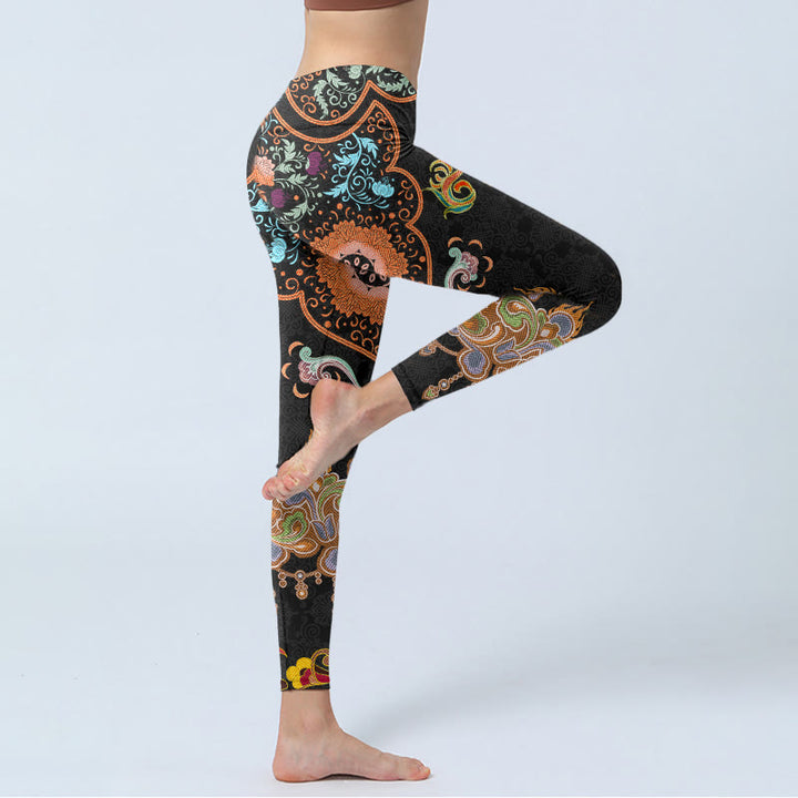 Buddha Stones Mandala Auspicious Clouds Print Gym Leggings Women's Yoga Pants - image 3