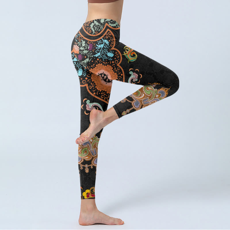 Buddha Stones Mandala Auspicious Clouds Print Gym Leggings Women's Yoga Pants