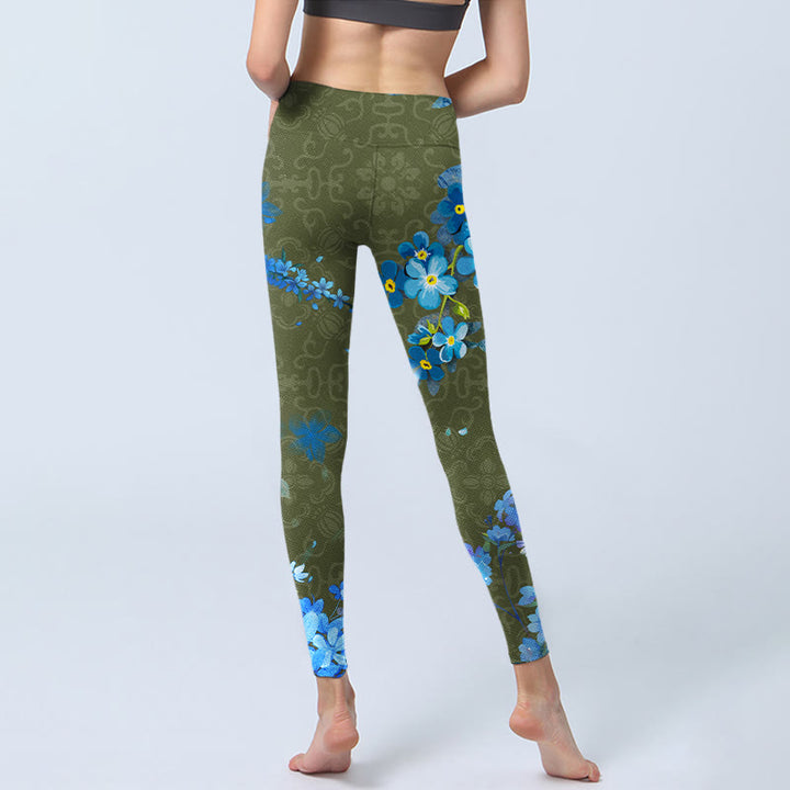 Buddha Stones Blue Flowers Butterflies Print Gym Leggings Women's Yoga Pants