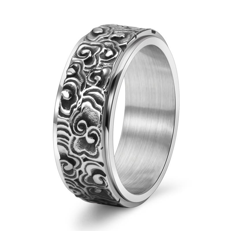 Buddha Stones Auspicious Clouds Pattern Carved Titanium Steel Balance Rotatable Ring