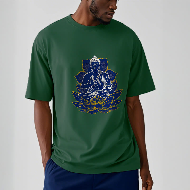 Buddha Stones Buddha Sitting On The Lotus Cotton Tee T-shirt