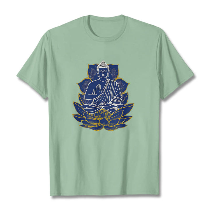 Buddha Stones Buddha Sitting On The Lotus Cotton Tee T-shirt - PaleGreen - 2XL - image 17
