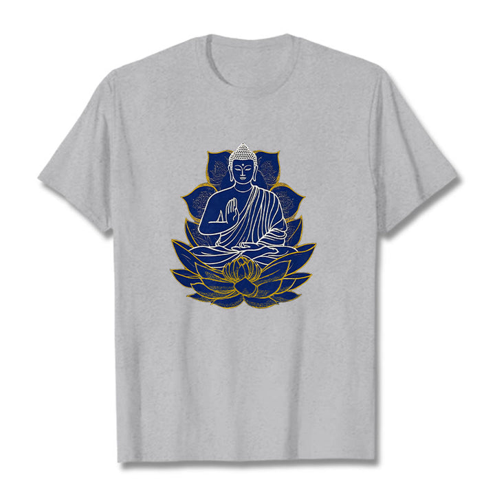Buddha Stones Buddha Sitting On The Lotus Cotton Tee T-shirt - LightGrey - 2XL - image 15
