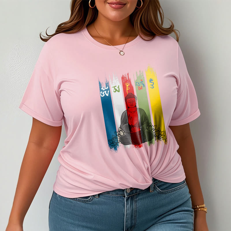 Buddha Stones Six True Words 'Om Mani Padme Hum' Buddha Sitting With Lotus Cotton Tee T-shirt - image 16