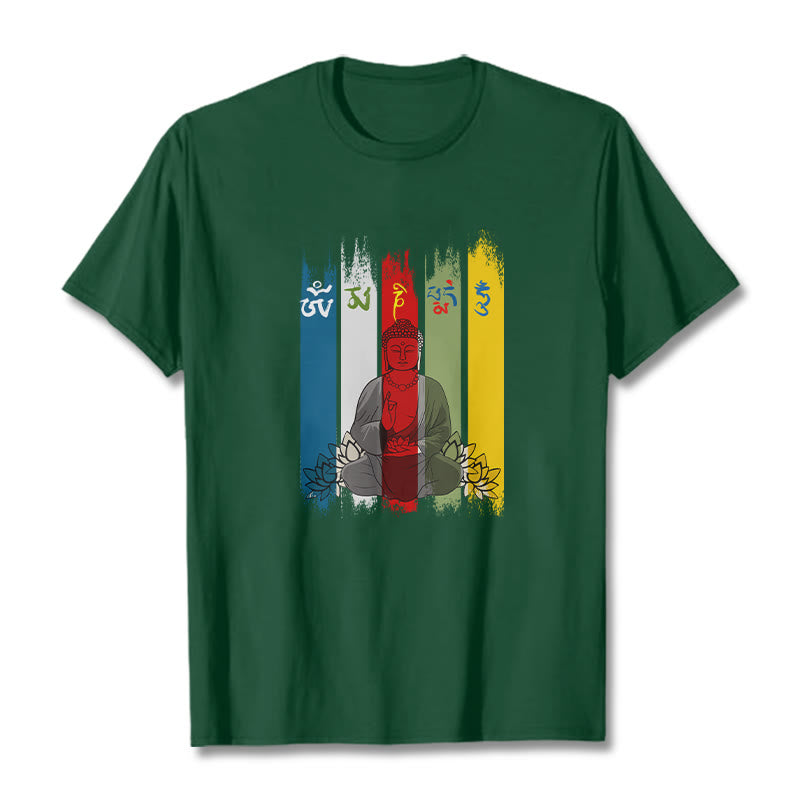 Buddha Stones Six True Words 'Om Mani Padme Hum' Buddha Sitting With Lotus Cotton Tee T-shirt - ForestGreen - 2XL - image 7