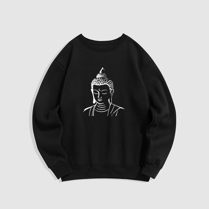 Buddha Stones Buddha Head Pattern Fleece Lined Sweatshirt